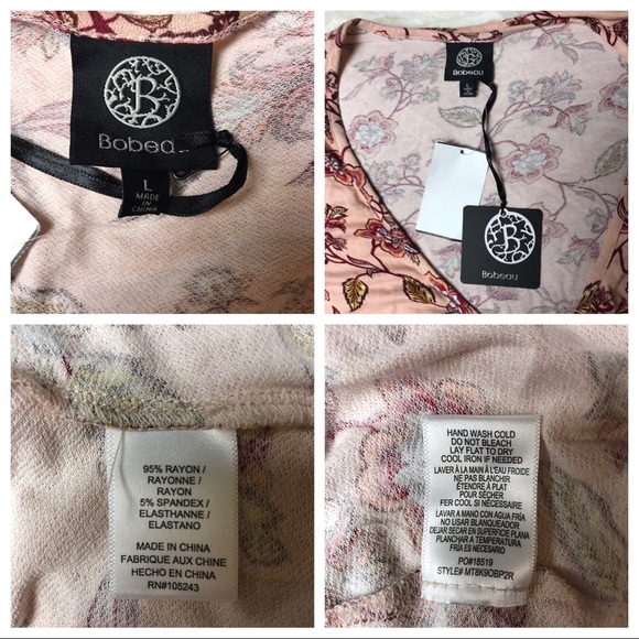 NWT Bobeau Peach Floral Long Sleeve Wrap Top - Picture 2 of 7